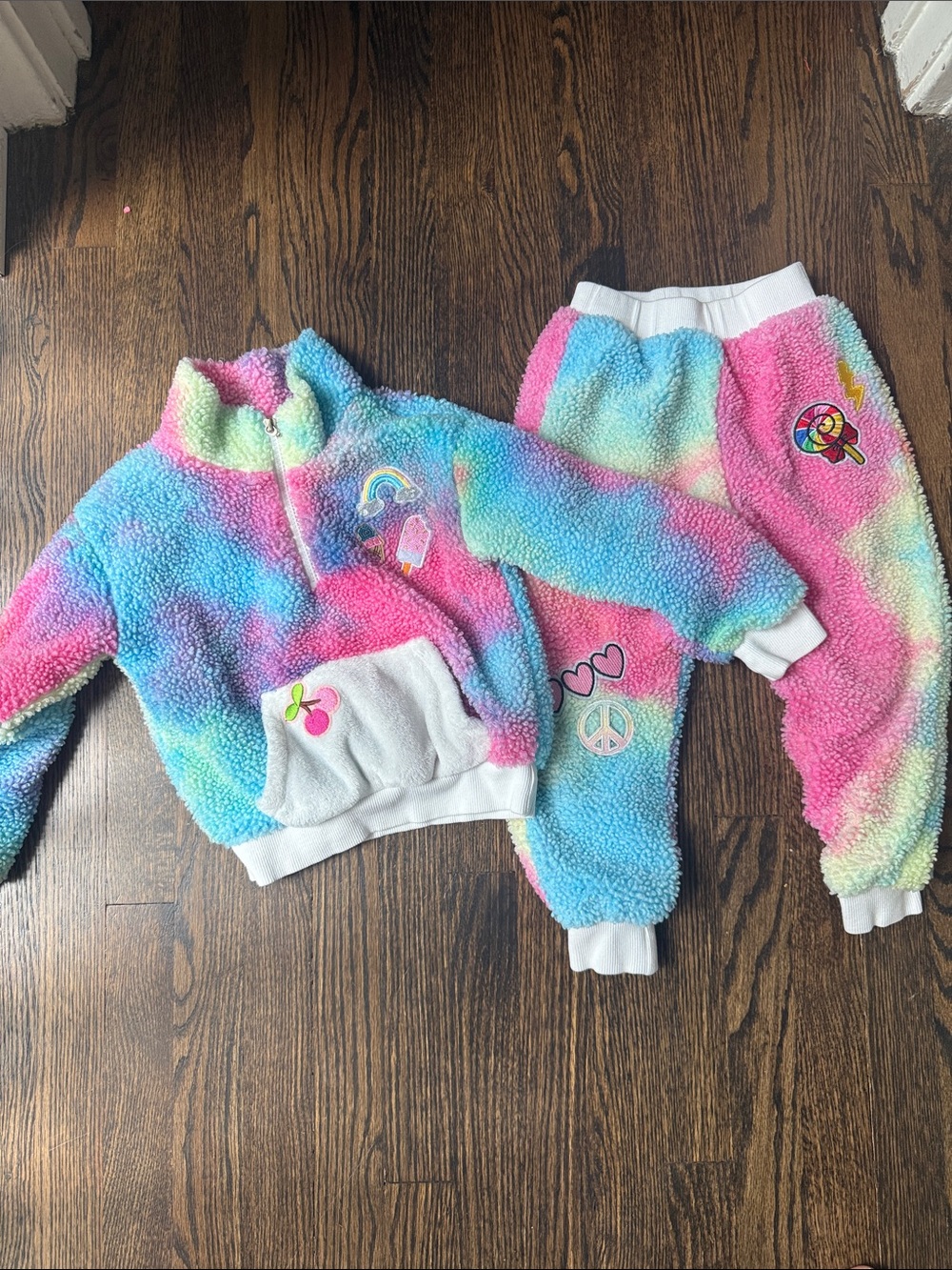 Lola + The Boys Pastel Rainbow Sherpa Jacket with Patches